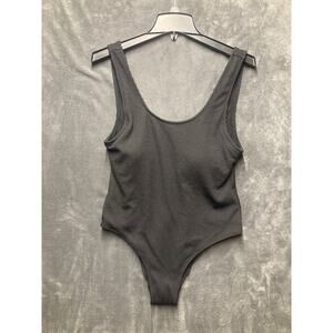 NWT H&M Padded-Cup High-Leg Swimsuit Black Textured Minimalist Beach Cruise Sz M